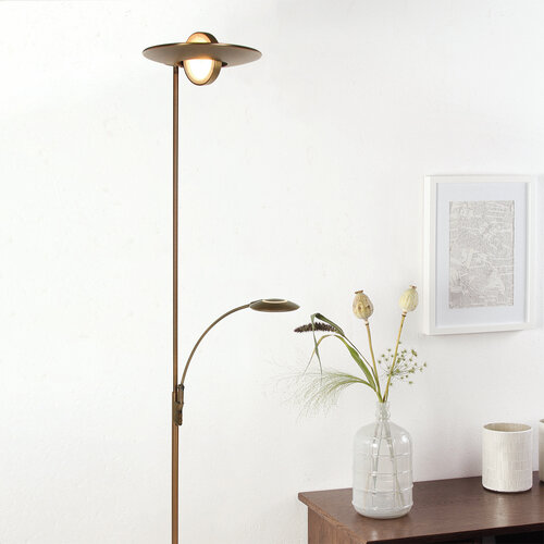 Retro klassiek vloerlamp Zenith 2-lichts brons met leeslamp
