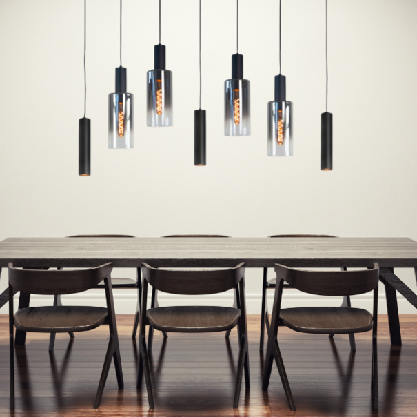 Highlight Moderne hanglamp Perugia 7-lichts Kokers zwart met smoke glas