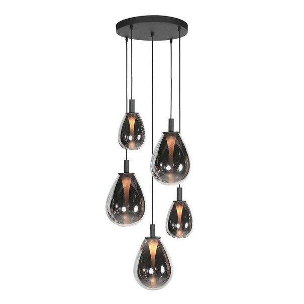 Steinhauer Design modern hanglamp Glimsy 1-lichts zwart met smoke glas
