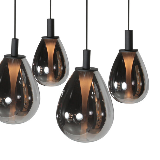 Steinhauer Design modern hanglamp Glimsy 5-lichts zwart met smoke glas