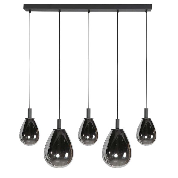 Steinhauer Design modern hanglamp Glimsy 5-lichts zwart met smoke glas