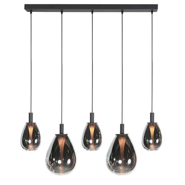 Steinhauer Design modern hanglamp Glimsy 5-lichts zwart met smoke glas