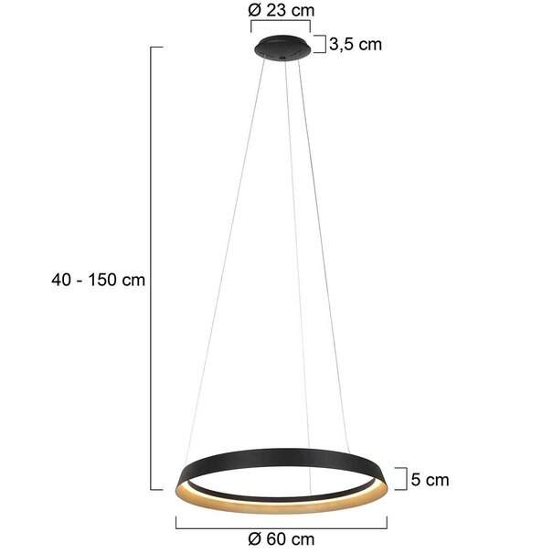 Steinhauer Modern Industrieel hanglamp Ringlux 60 cm zwart goud