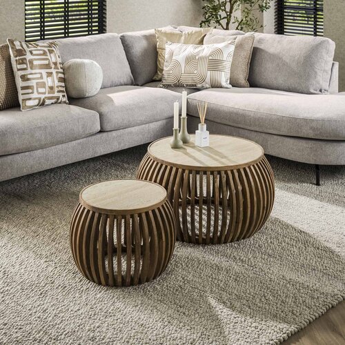 Landelijk salontafel Nuovo 2 set curve travertin mangohout