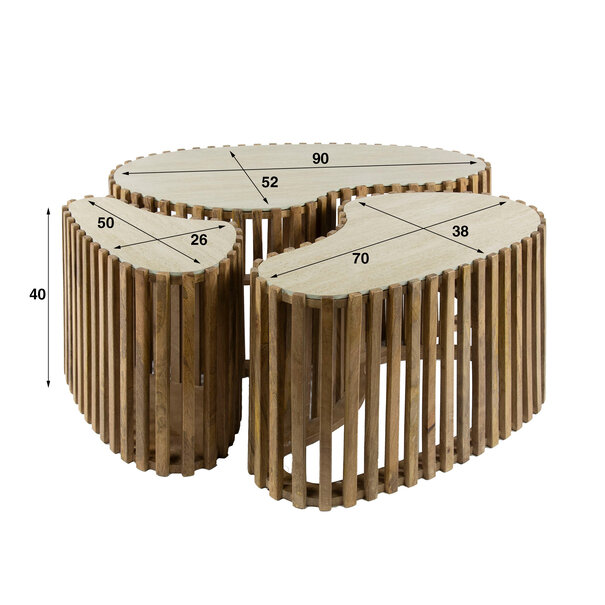 BelaLuz Landelijk modern Nuovo salontafel 3 set niervormig travertin mangohout