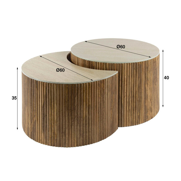 BelaLuz Modern landelijke Nuovo salontafel 2 set rond travertin mangohout