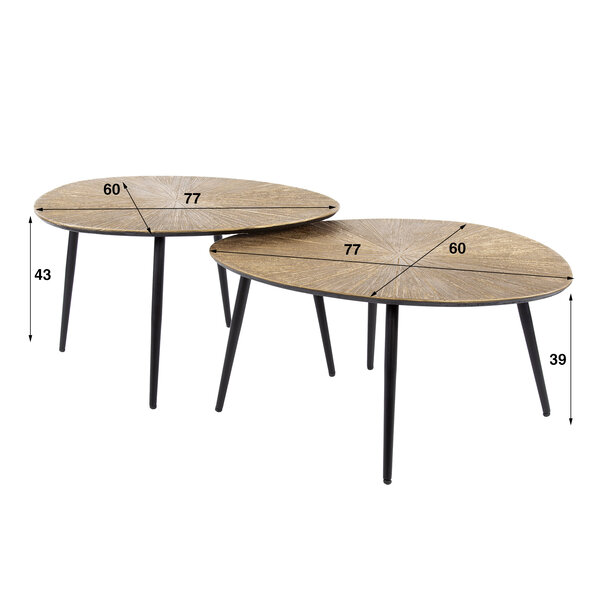 BelaLuz Industrieel hotel chique salontafel Taro 2 set brons metal organisch