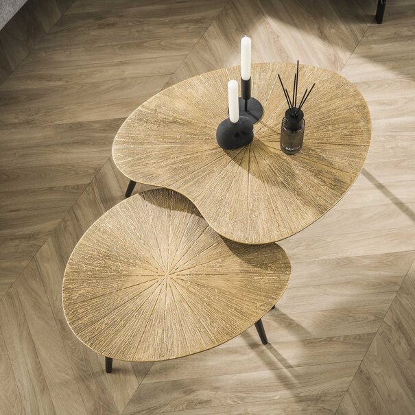 BelaLuz Industrieel hotel chique salontafel Taro 2 set brons metal niervormig