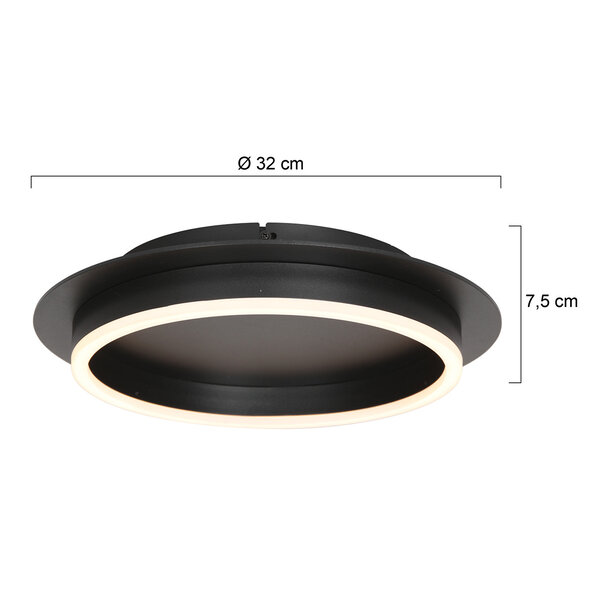 Steinhauer Modern design plafondlamp Ringlux 1-lichts Ø32 cm zwart