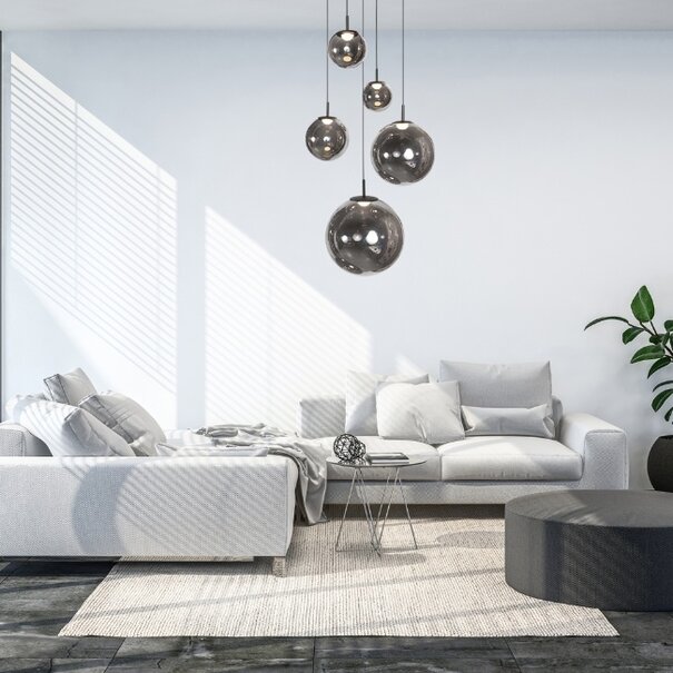 Steinhauer Modern Industrieel hanglamp Bollique 5-lichts zwart met smoke glas