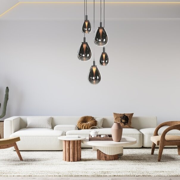 Steinhauer Design modern hanglamp Glimsy 1-lichts zwart met smoke glas