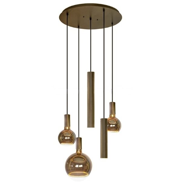 Ztahl Moderne Design hanglamp Riva 5-lichts Ø50 cm getrapt platinum
