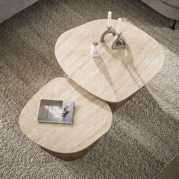 BelaLuz Moderne Japandi salontafel Romano 2 set kiezelvormig