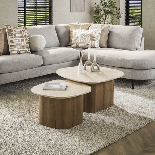 Moderne Japandi salontafel Romano 2 set kiezelvormig