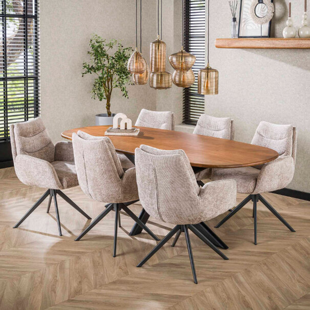 BelaLuz Moderne landelijke eetkamertafel Cliff 215 cm mangohout zandkleur