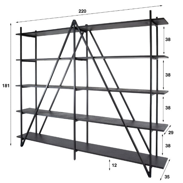 BelaLuz Moderne Industriële Wandkast Piega XL 220 cm 5 laags grijs