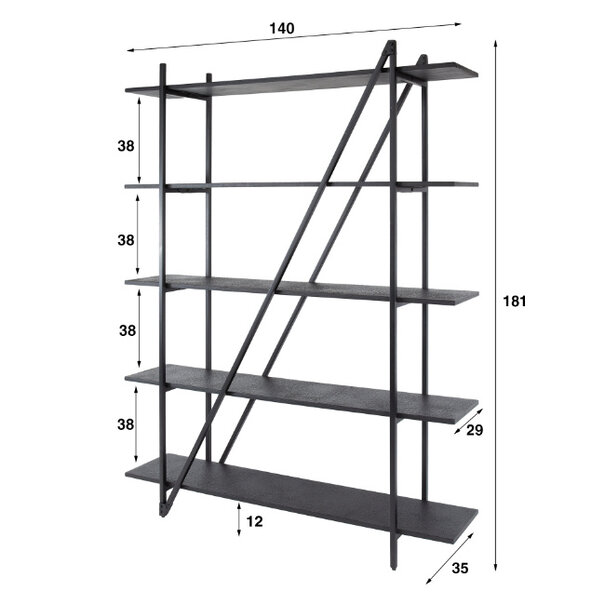 BelaLuz Moderne Industriële wandkast Piega large 140 cm 5 laags grijs