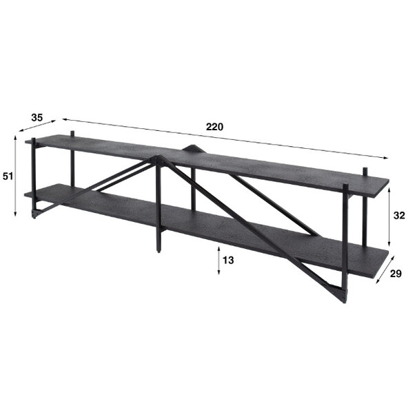 BelaLuz Modern Industriële TV meubel Piega 220 cm grijs