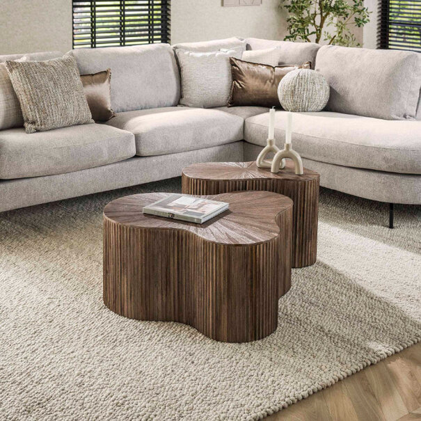 BelaLuz Moderne salontafel Maya 2 set shamrock teak rust brown