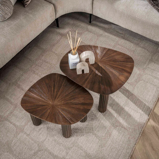 BelaLuz Moderne salontafel Maya 2 set driehoekig teak rust brown