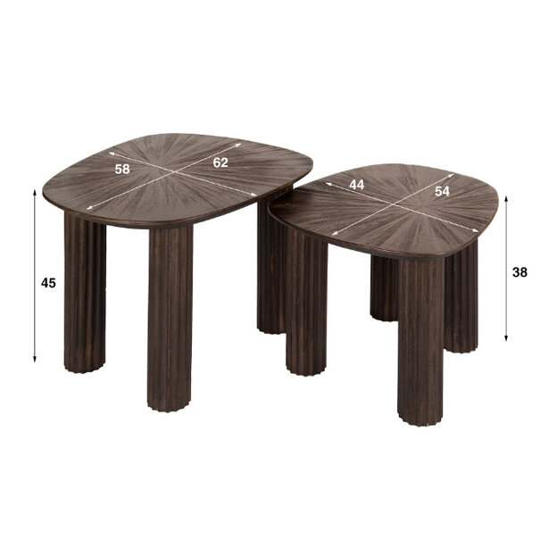 BelaLuz Moderne salontafel Maya 2 set driehoekig teak rust brown