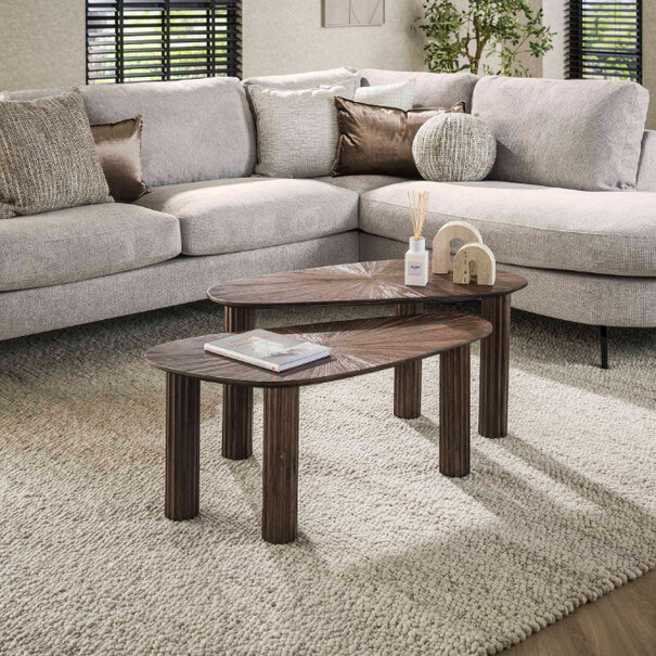 BelaLuz Moderne salontafel Maya 2 set rust brown organisch teakhout