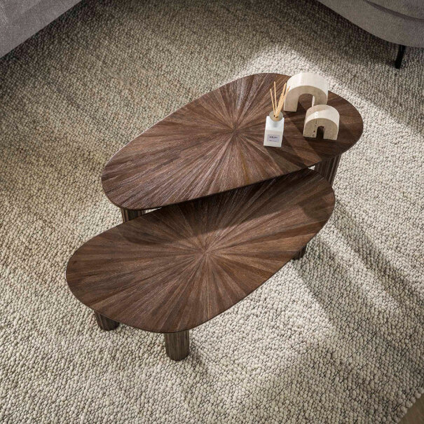 BelaLuz Moderne salontafel Maya 2 set rust brown organisch teakhout