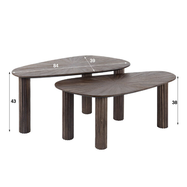 BelaLuz Moderne salontafel Maya 2 set rust brown organisch teakhout