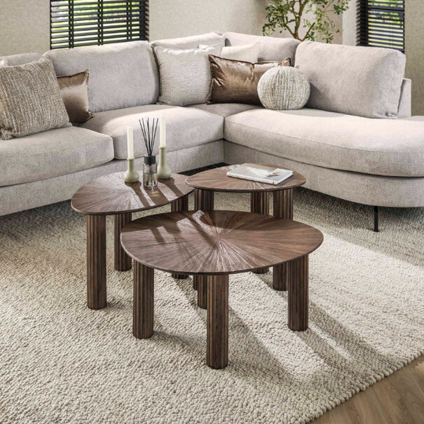BelaLuz Moderne bijzettafel Maya 3 set rust brown driehoek teak