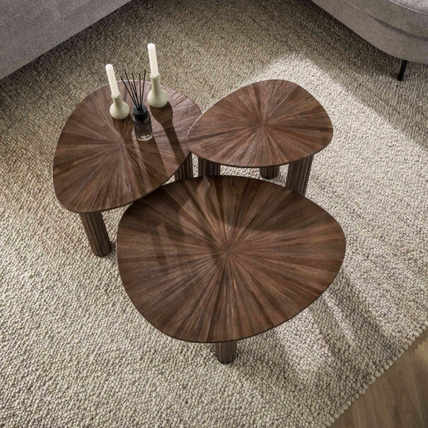 BelaLuz Moderne bijzettafel Maya 3 set rust brown driehoek teak