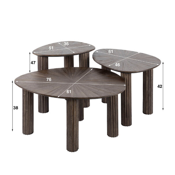 BelaLuz Moderne bijzettafel Maya 3 set rust brown driehoek teak