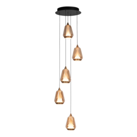Hanglamp Tromba 5-lichts amber getrapt