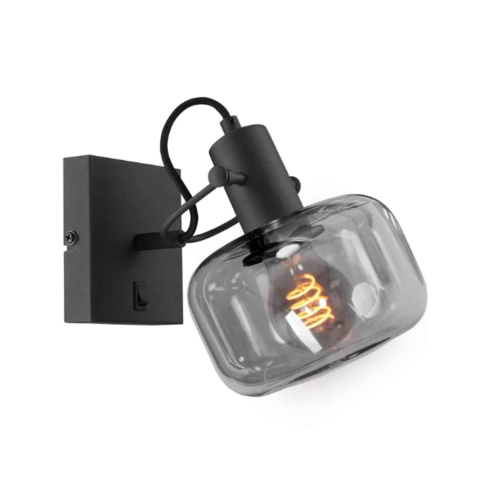 Retro Industriële wandlamp Glaslic 1-lichts smokeglas