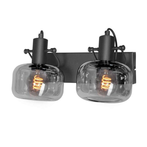 Retro Industriële wandlamp Glaslic 2-lichts smoke glas