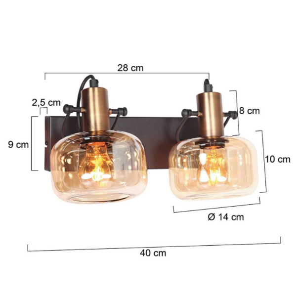 Steinhauer Retro klassieke wandlamp Glaslic 2-lichts amber glas