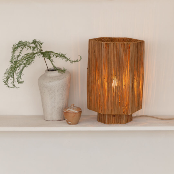 GOOD & MOJO Modern - Ibiza - tafellamp - 1-lichts - large - raffia - bruin - Panama