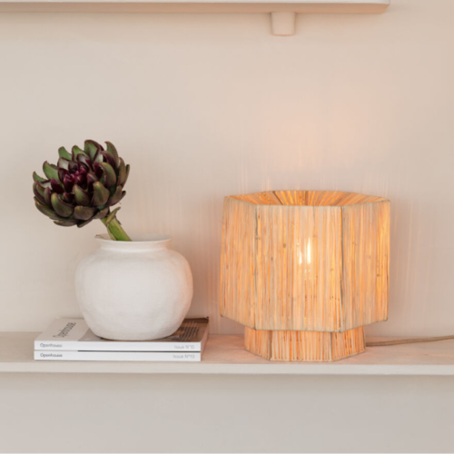 Landelijke Ibiza tafellamp Panama 1-lichts raffia naturel