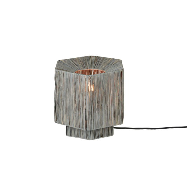 GOOD & MOJO Moderne Bohemian tafellamp Panama 1-lichts raffia grijs