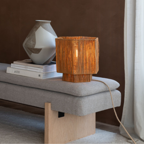 Ibiza landelijke tafellamp Panama 1-lichts raffia bruin