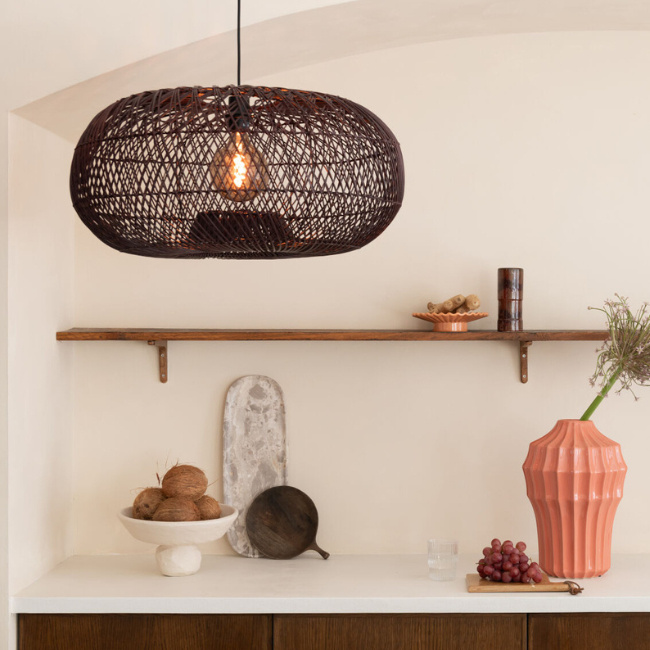 Vintage hanglamp E27 natuurlijke bamboe retro hanglamp natuurlijke bamboe hanglamp geweven rotan kroonluchter in hoogte verstelbaar restaurant theesalon café lamp lamp, 80 cm