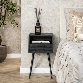 Nachtkastje Stripes 1-lade mango zwart