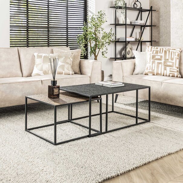 BelaLuz Moderne Industriële salontafel Magma 2 set brons zwart