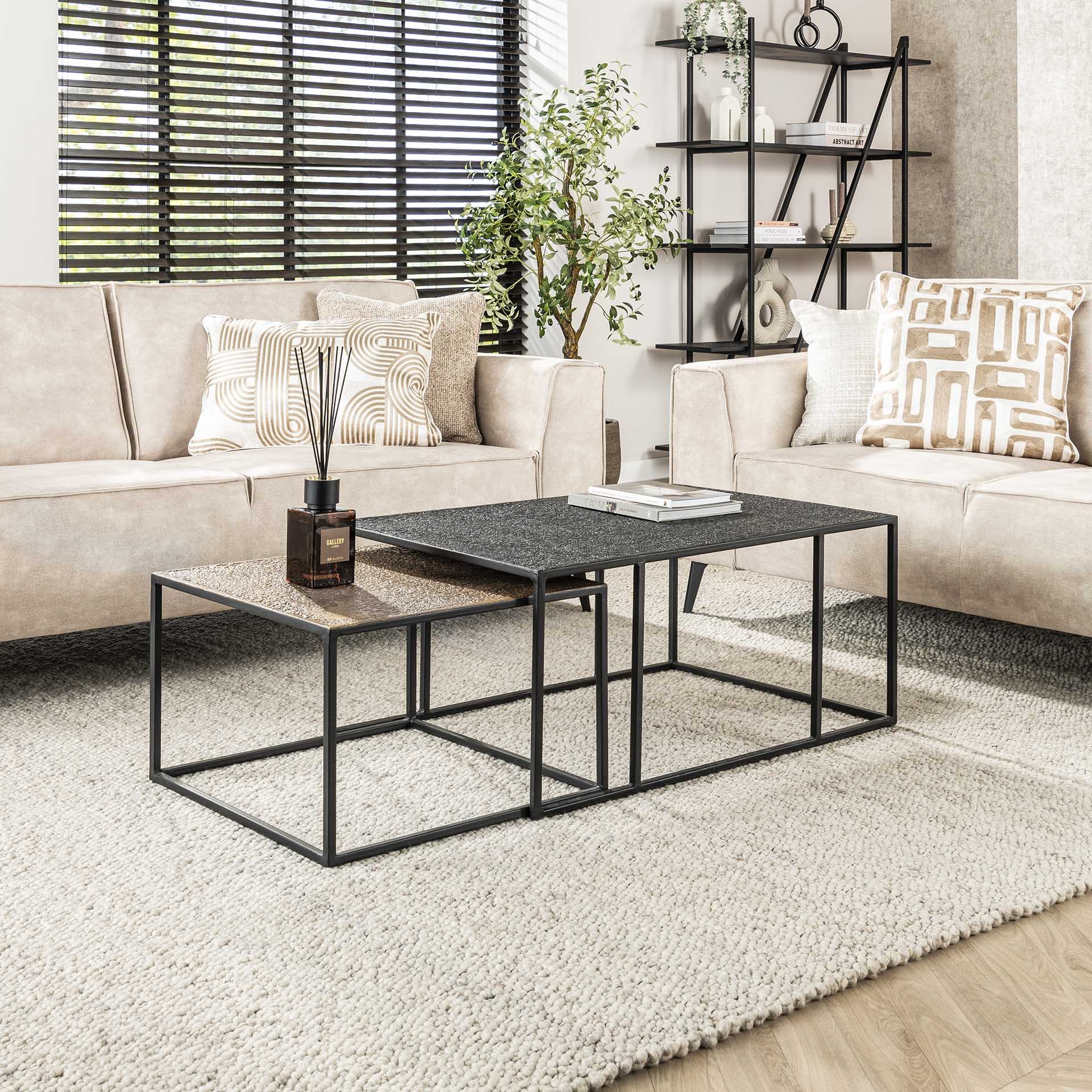 DuneDesign Vintage Koffietafel met Houten Dienblad 90x44x50 Industriële Stijl Metalen Salontafel