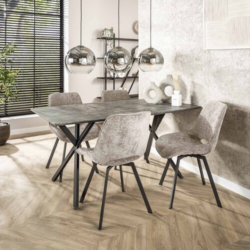 Industriële eetkamertafel Jools 160 cm betonlook