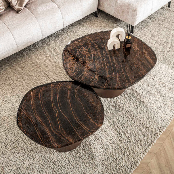 BelaLuz Hotel Chique - design - salontafel - 2-set - koper antiek - Glare