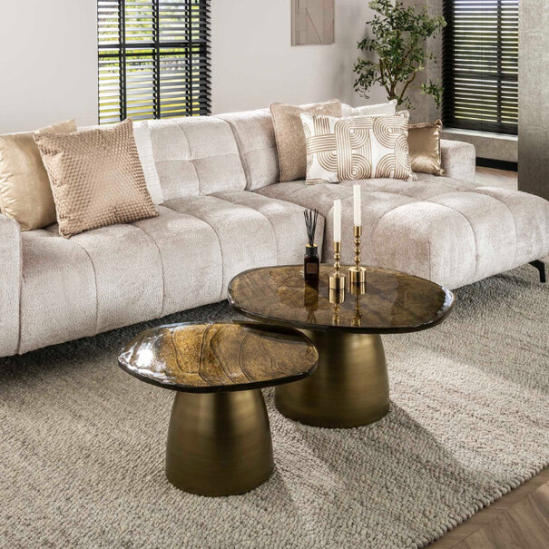 BelaLuz Hotel chique - design - salontafel - 2-set - goud antiek - Glare
