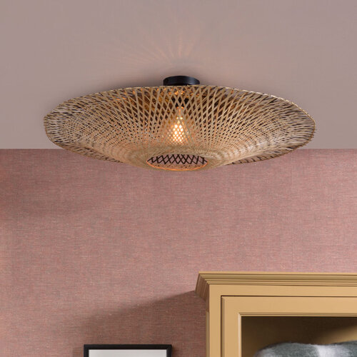 Landelijke Ibiza stijl plafondlamp Kalimantan Ø87 cm zwart naturel