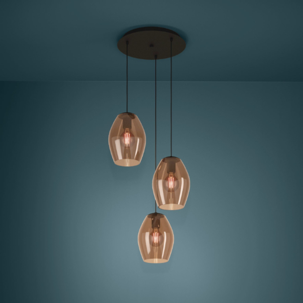 Stars of Lights Moderne Scandinavische hanglamp Estanys 3-lichts getrapt bruin glas