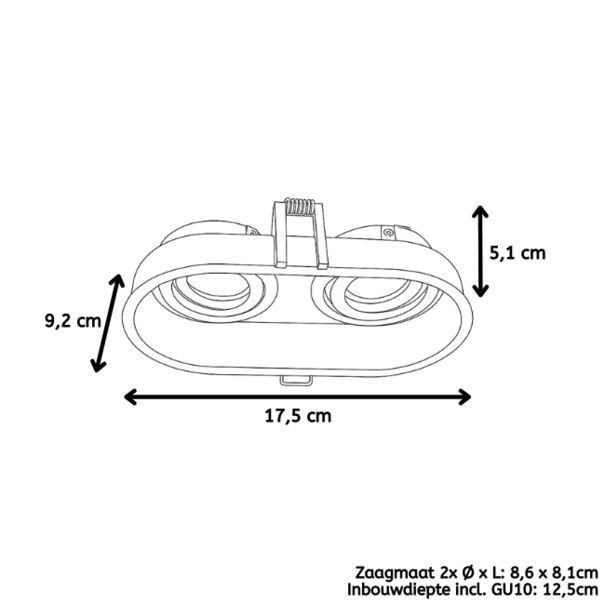 Artdelight Moderne hotel chique inbouwspot Rex 2-lichts ovaal champagne