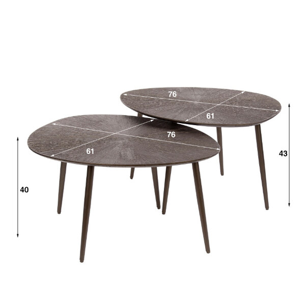 BelaLuz Moderne Industriële salontafel Taro 2 set organisch bruin metal